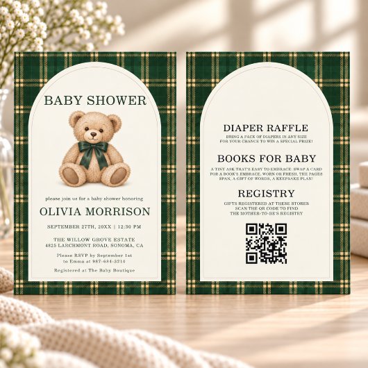 Invitation de baby shower avec code QR Ours à carr