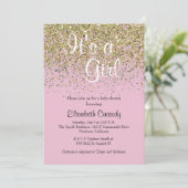 Invitation de Baby Shower avec paillettes roses et (Debout devant)