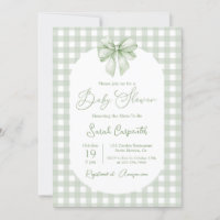 Invitation de baby shower avec ruban vert sauge