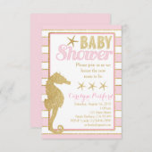 Invitation de Baby shower avec un cheval de mer d' (Devant / Derrière)