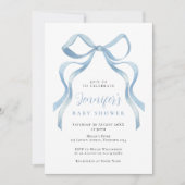 Invitation de baby shower avec un joli nœud bleu (Devant)