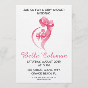 Invitation de baby shower avec un joli nœud rose