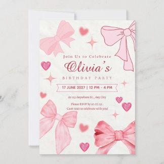 Invitation de baby shower avec un joli nœud rose m