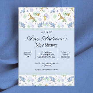 Invitation de baby shower avec un motif d'animaux