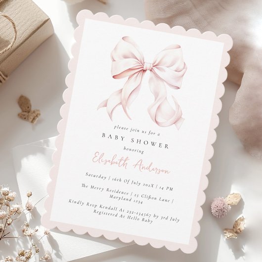 Invitation de Baby Shower avec un Nœud Rose
