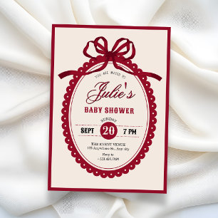 Invitation de baby shower avec un nœud rouge vinta