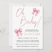 Invitation de Baby Shower avec un Ruban Rose (Devant)