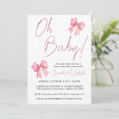 Invitation de Baby Shower avec un Ruban Rose (Debout devant)