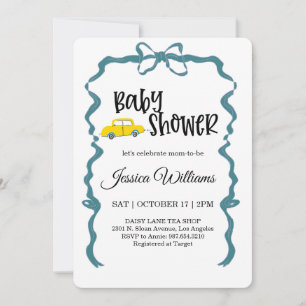 Invitation de Baby Shower avec voiture vintage aqu