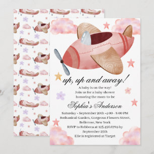Invitation de Baby Shower Avion Rose Aquarelle