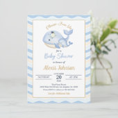 Invitation de Baby Shower Baleine Fond Ondulé (Debout devant)