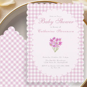 Invitation de baby shower bébé fille à carreaux ro