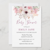 Invitation de baby shower bébé fleurs aquarelle ro (Devant)