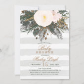 Invitation de baby shower bébé pailletée florale h (Devant)