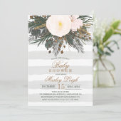 Invitation de baby shower bébé pailletée florale h (Debout devant)