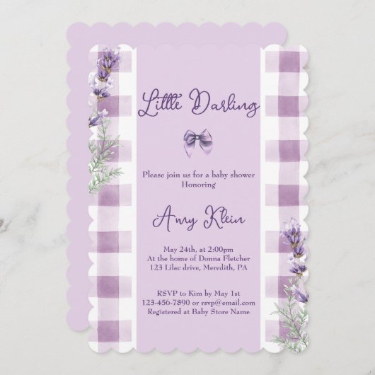 Invitation de baby shower bébé violet  (Devant / Derrière)