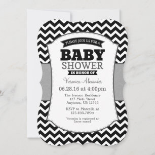 Invitation de Baby shower Black Grey Chevron
