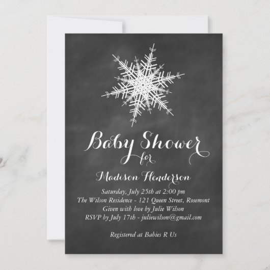 Invitation de Baby shower blanc Snowflake sur Chal (Devant)