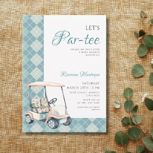 Invitation de Baby Shower Bleu Argyle Golf Cart Le