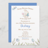 Invitation De Baby shower Bleu Bunny (Devant / Derrière)