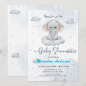 Invitation de Baby shower bleu d'éléphant nuage (Devant / Derrière)