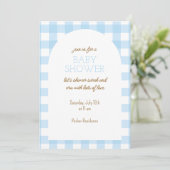 Invitation de Baby shower bleu En vichy simple (Debout devant)