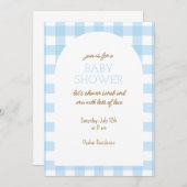 Invitation de Baby shower bleu En vichy simple (Devant / Derrière)