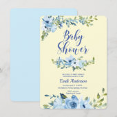 Invitation de baby shower bleu et jaune poussiéreu (Devant / Derrière)