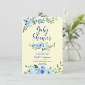 Invitation de baby shower bleu et jaune poussiéreu (Debout devant)