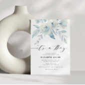 invitation de baby shower bleu foncé boho