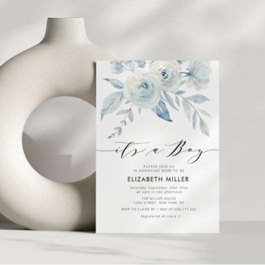 invitation de baby shower bleu foncé boho