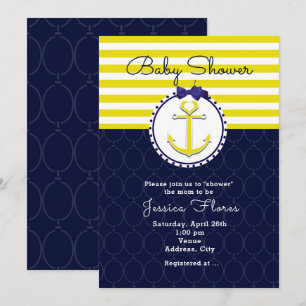 Invitation de Baby Shower Bleu Jaune Ancre Nautiqu