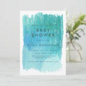 Invitation de Baby shower bleu lavement couleur aq (Debout devant)
