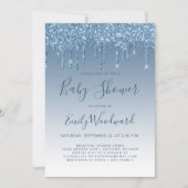 Invitation de Baby shower bleu parties scintillant (Devant)