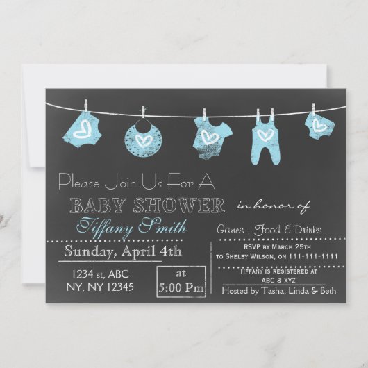 Invitation de Baby shower bleu tableau de bord (Devant)