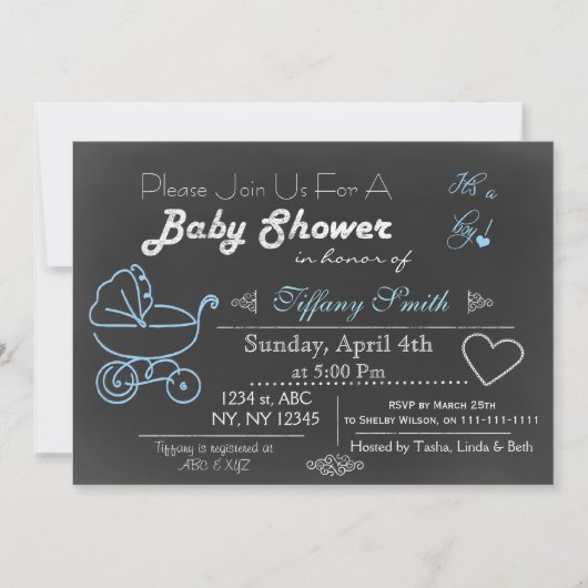 Invitation de Baby shower bleu tableau de bord (Devant)