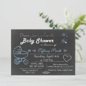 Invitation de Baby shower bleu tableau de bord (Debout devant)