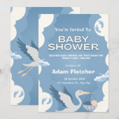 Invitation de Baby Shower Bleue pour Garçons (Devant / Derrière)