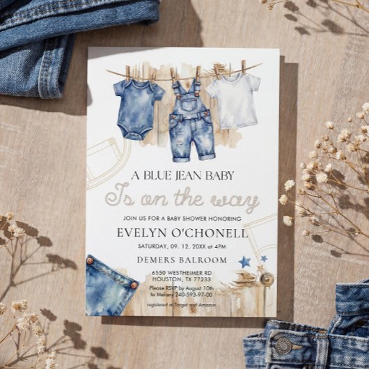 Invitation de Baby Shower Blue Jean