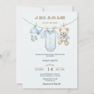 Invitation de Baby Shower Blue Jean Teddy Bear &