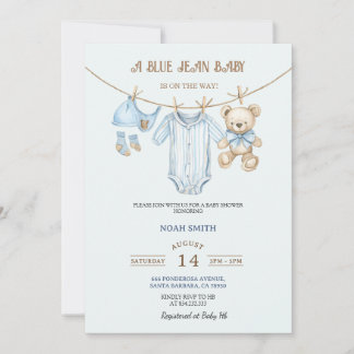 Invitation de Baby Shower Blue Jean | Teddy Bear &