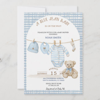 Invitation de Baby Shower Blue Jean | Tissu Gingha