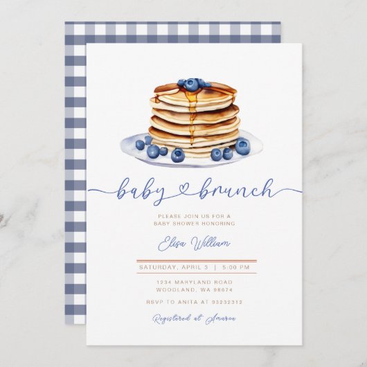 Invitation de Baby shower Blueberry Pancake (Devant / Derrière)