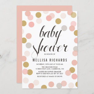 Invitation de Baby shower Blush & Gold Pois