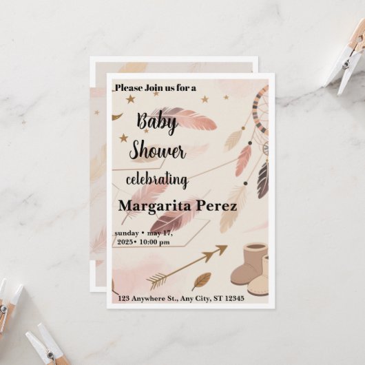 Invitation de Baby Shower Bohème (Devant/Arrière en situation)