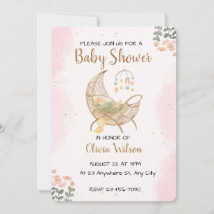 Invitation de baby shower bohème à l'aquarelle sou