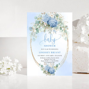 Invitation de baby shower bohème bleue tendance