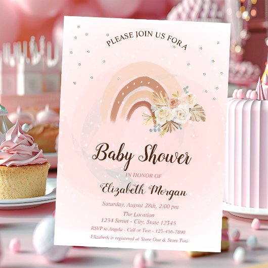 Invitation de baby shower Bohème Fleurs Arc-en-cie
