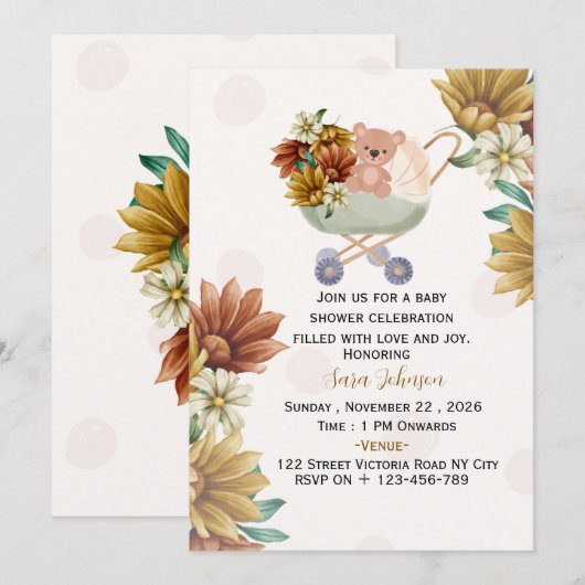 Invitation de Baby Shower Bohème Modifiable | (Devant / Derrière)
