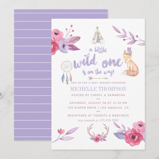 Invitation de Baby Shower bohème tribale aquarelle (Devant / Derrière)